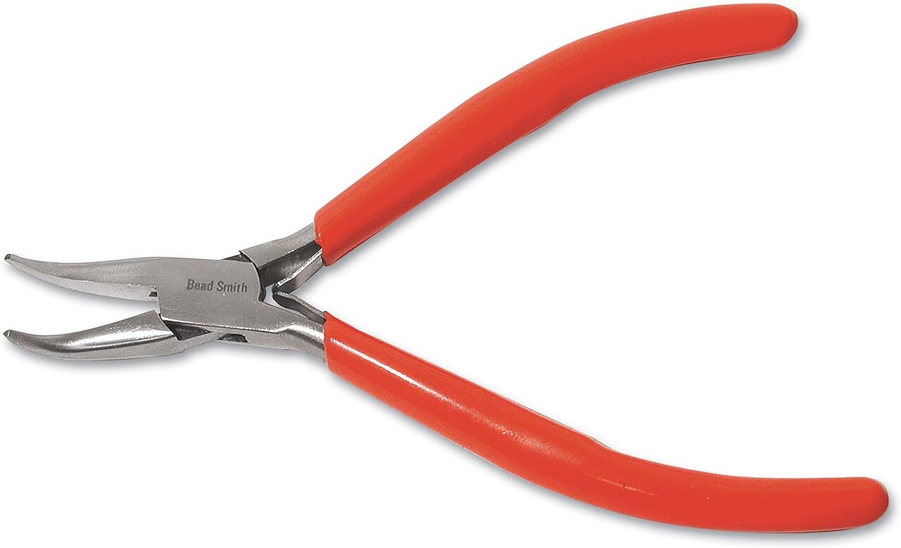 The Beadsmith Slim Line Chain Nose Pliers, with Polished Steel Head, red PVC Comfort Grip Handle with Double-Leaf Spring, Tool for Jewelry Making